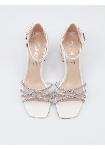 Nesilshoes Nesil Shoes Carel 37 Sedef Çapraz Taşlı Kadın Sandalet