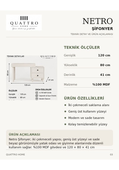 Netro Makyaj Masası Beyaz