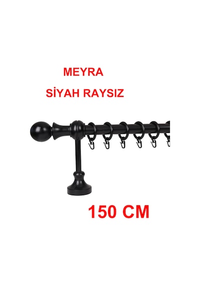 Meyra Demonte Başlıklı Ahşap Rustik Perde Askısı - Raysız -siyah 150 Cm Siyah