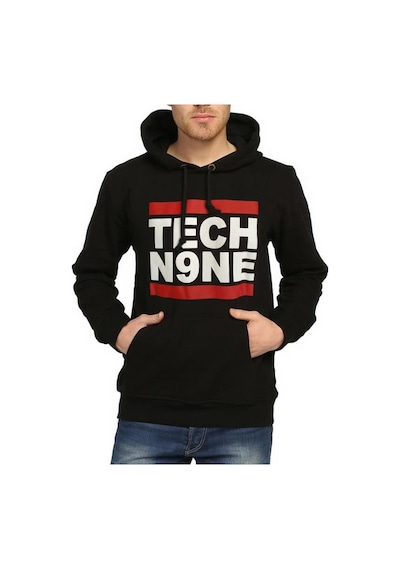 Bant Giyim - Tech N9Ne Siyah Kapşonlu Erkek Sweatshirt