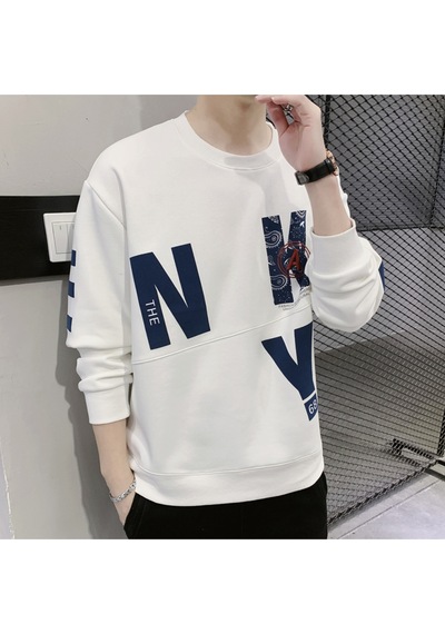 Startmore Startmoreilkbahar Ve Sonbahar Erkek Kazak Yuvarlak Boyun Yeni Patchwork Mektup Baskılı Hoodie Gevşek M Beyaz