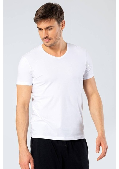 Cacharel Erkek V Yaka Likralı T-shirt Beyaz S