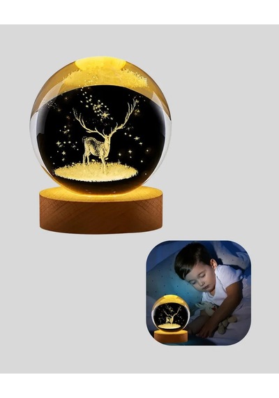 Usb Bağlantılı Geyik Temalı Kristal Küre Premium Masa Gece Lambası Reknli