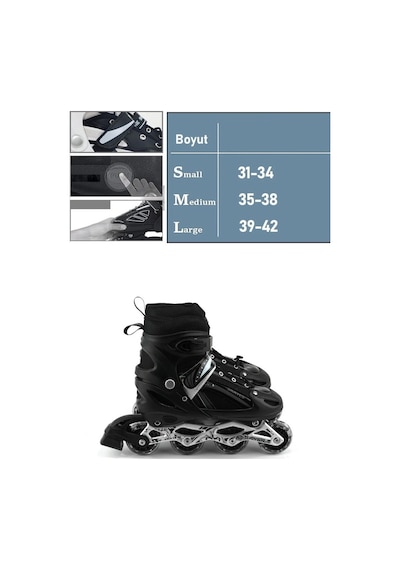 Vadi Siyah Silikon Tekerli Ayarlanabilir Işıklı Paten S 31-34 Hp8136 Siyah