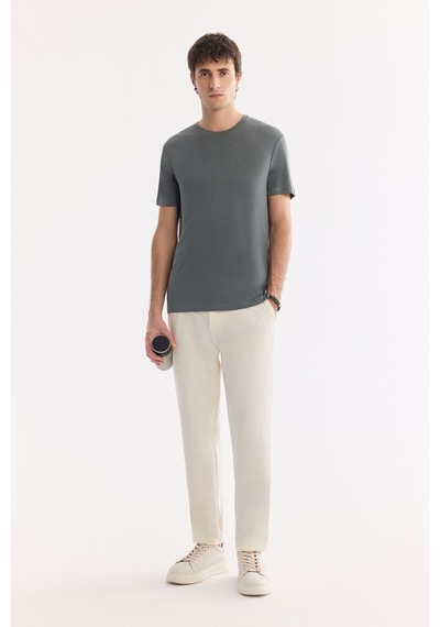 Avva Erkek Haki Bisiklet Yaka Bi-stretch Soft Touch Basic Regular Fit T-shirt B001031