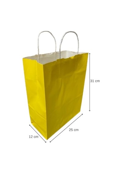 Çelikpençe Kraft Kağıt Çanta, Büküm Saplı, 25x31x12 Cm, Hediyelik Butik Mağaza Poşeti, 25 Adet Sarı