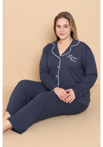 Wordex Mirano 4400 Polyviscon Kumaş Kısa Kollu Düğmeli Büyük Beden Kadın Pijama Takımı Lacivert Wordex Mirano 4400 Polyviscon Kumaş Kısa Kollu Düğmeli Büyük Beden Kadın Pijama Takımı Lacivert