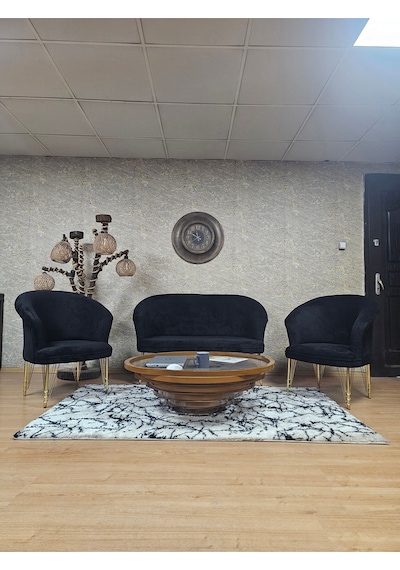 Zafir Teddy Takım Gold Kaplama Telli Ayak Çay Seti Koltuk - Berjer , Balkon, Salon, Ofis Siyah Zafir Teddy Takım Gold Kaplama Telli Ayak Çay Seti Koltuk - Berjer , Balkon, Salon, Ofis Siyah