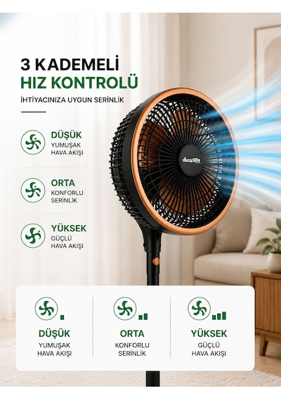 Breeze Mx-bs120 12 İnç Ayaklı Vantilatör 70w 3 Kademeli Sessiz Salınım Fonksiyonlu Vantilatör