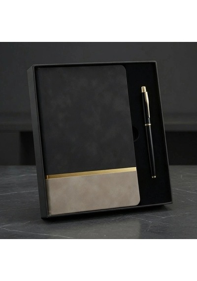 Defter Ve Kalem Kutulu Siyah Set Çalışma Masası Kutu Hediyesi Anlamlı Hediye