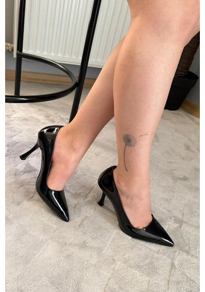 Preshley Kadın Adel Siyah Rugan 9 Cm İnce Topuklu Stiletto Siyah
