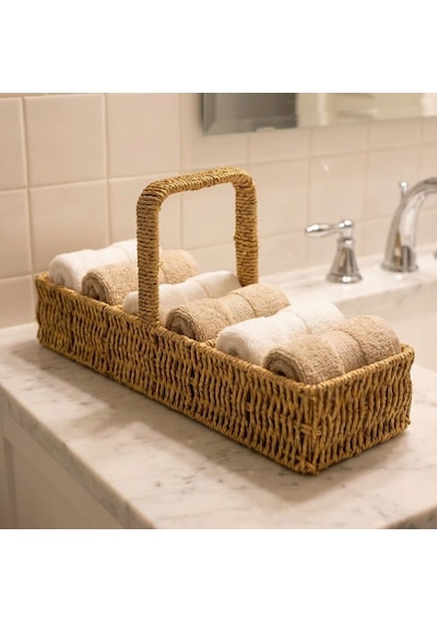 Buffer 3 Bölmeli Plastik Rattan Düzenleyici Saplı Masaüstü Organizer, Mutfak Kaşık Çatal Çok Renkli