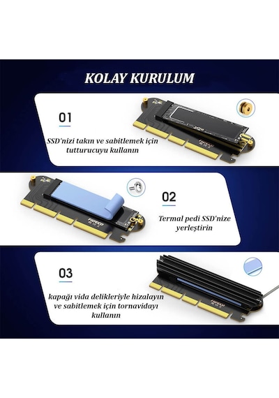 M.2 NVMe (M-Key) to PCI-E 4.0 X16 Soğutuculu Genişletme Kartı