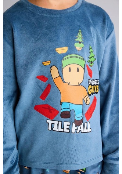 Defacto Stumble Guys Baskılı Kadife 2li Pijama Takımı Erkek Çocuk I3436a826cwbe764 Mavi-be764