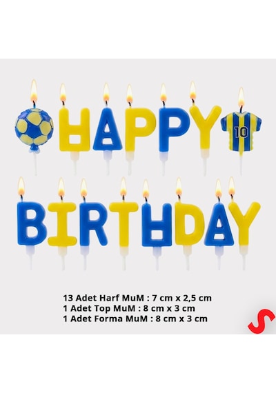 Sarı Lacivert Happy Birthday 15 Parça Doğum Günü Mum Seti 0 - 99