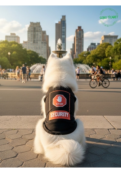 Siyah Stop Security Güvenlik Baskılı Kedi Ve Köpek Kıyafeti Tişörtü Elbisesi Medium/m/beden 2