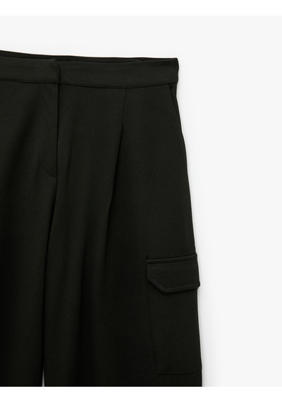 Koton Cepli Pileli Geniş Paça Kargo Baggy Kumaş Pantolon Siyah 7wak40104ek