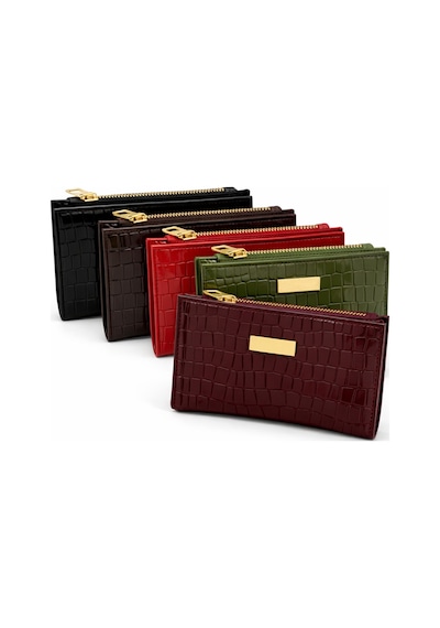 Adelina Bags Kadın Timsah Deseni Görünümlü Basic Küçük Kırmızı Cüzdan Kırmızı