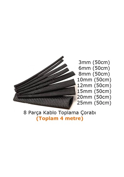 8 Çeşit Kablo Toplama Çorap seti (Toplam = 4 Mt)