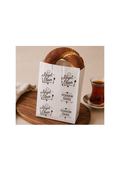 300 Adet Baskılı Servis Kesesi 15x20x8 Cm - Tost Poğaça Simit Sandviç Sunum Kağıdı - Fast Food Paket Servis Kılıfı