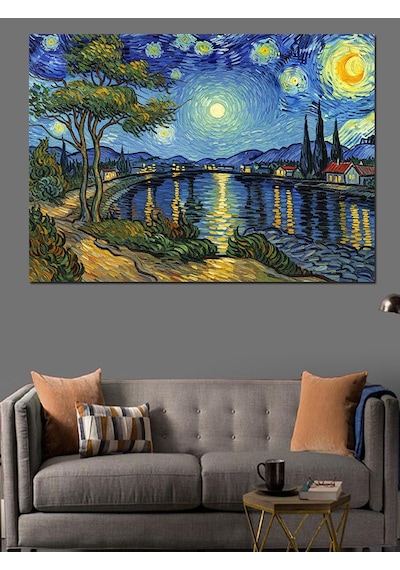 Van Gogh Tarzı Gece Şehri Dekoratif Kanvas - Mdf Ahşap Tablo