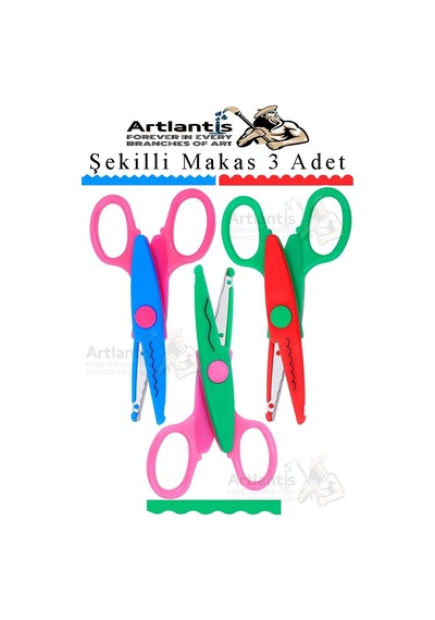 Şekilli Makas Metal Plastik Kaplamalı 3 Lü 1 Paket Desenli Tırtıklı Şekilli Kesen Makas Seti Güvenli Çocuk Okul Öncesi