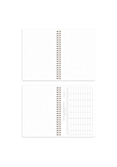 A5 Spiralli Karton Kapak 2'li Set Noktalı Okul Defteri 80 Yaprak, Ders Programlı Krem Yeşil Puantiye Genel