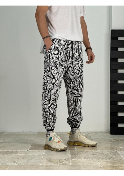 Cocopelli Erkek Beyaz-siyah Renkli Grafiti Jogger Coc2383 Siyah