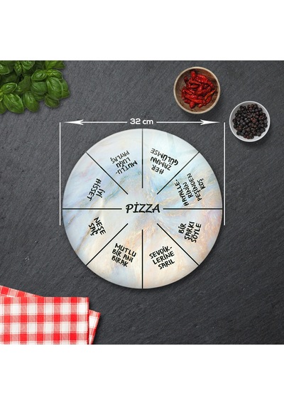 Decorita Mottolu Pizza Servis Tabağı|Supreme Mermer|Çap32cm