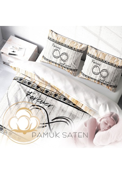 Monohome Forever And Ever 3D Pamuk Saten Çift Kişilik Nevresim Ta Çok Renkli