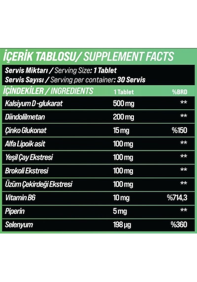 Grimsupps Dım Kalsiyum D-glukarat Çinko Selenyum Ve Bitkisel Ekstraktlar 30 Tablet