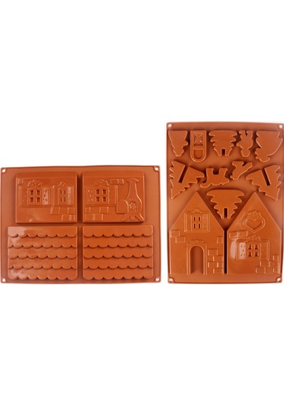 "2 Parçalı 3d Festival Gingerbread Ev Silikon Bakeware Tatil Çikolatası Ve Kurabiye Dekorasyonu İçin Set" Çok Renkli