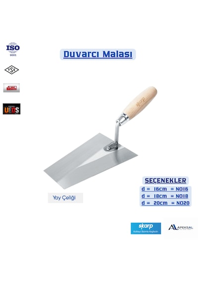 Skarp Duvarcı Malası 16 Cm Yay Çeliği Ahşap Saplı Duvar Sıva Mala