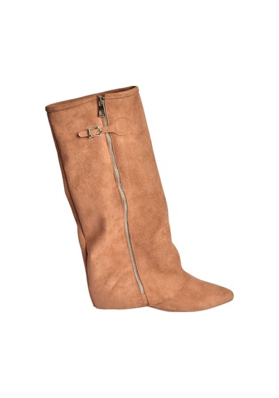 Fox Shoes V380526402 Taba Süet Düz Taban Fermuar Detaylı Kadın Çizme Taba