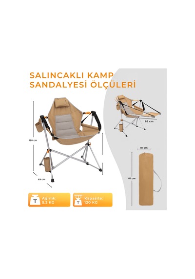 Kingcamp Orchid Lux Ayak Dayamalı & Salıncaklı Hamak Kamp Sandalyesi Khaki/grey Haki