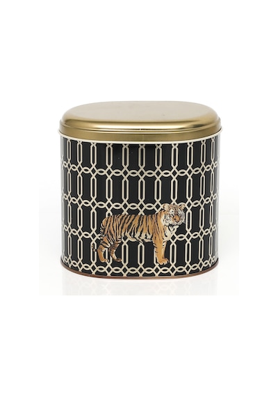 Safari Tiger Desenli Oval Metal Saklama Kabı 14 x 12 x 13 CM 1.4 L Çok Renkli