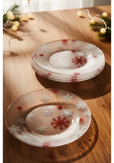 Crystal - 6'lı Cam Pasta Tabağı Kahvaltı Tabağı Seti Cam Tabak Yılbaşı Seti 19 cm