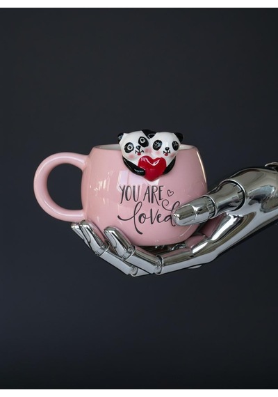 3d Kalp Tutan Pandalar Kupa 420 Ml Pembe