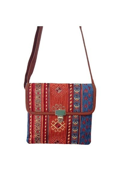 Otantik Kilim Desenli Omuz Çantası Kahverengi