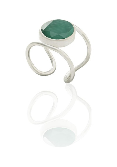 Kadir Jewellery 925 Ayar Gümüş Kaplama Zirkon Taşlı Kadın Minimal Yüzük Ördek Yeşil