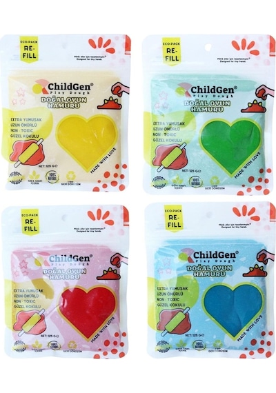 Doğal Oyun Hamuru - 4lü Set 4x125 Gr Vakumlu Kartuş Paket - Ecopack-refill