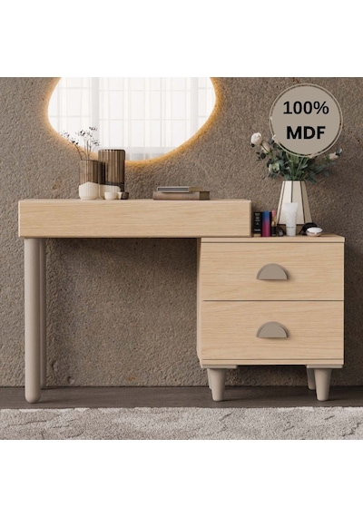 Ladin Mdf Makyaj Masası Ledli Ayna Dahildir Bej