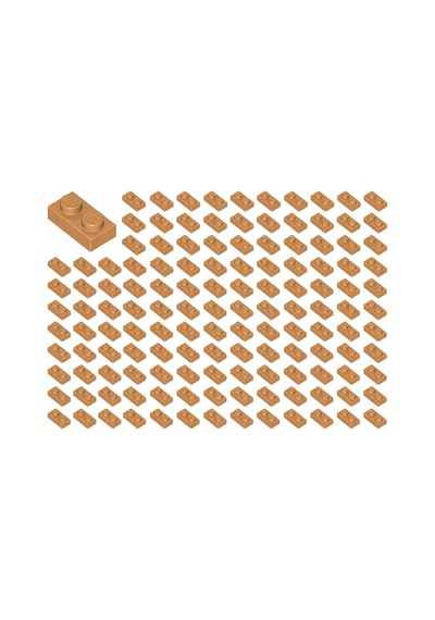 Yedek Parçalar: Plate 1x2: 100 Adet 1x2 Plate Parts Plaka Parçası Orta Nuga - Medium Nougat 3023
