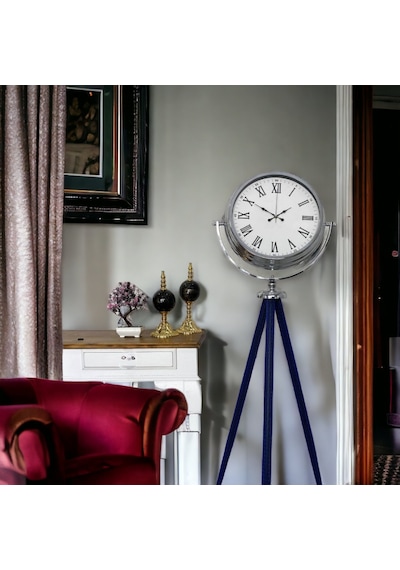 Krom Metal Ofis Salon Otel Ayaklı Seyyar Saat B36 Krom