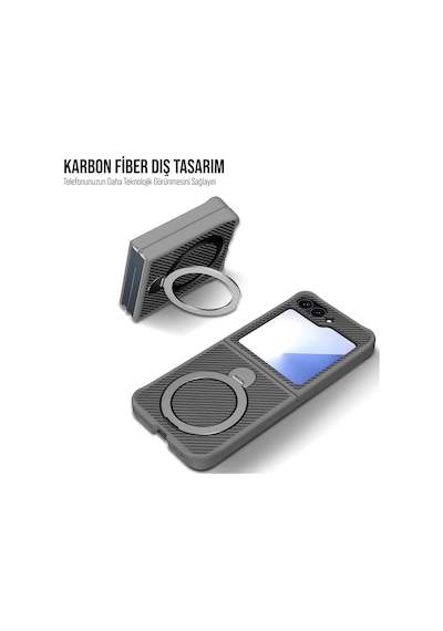 Samsung Galaxy Z Flip 6 Uyumlu Magsafe Manyetik Halkalı Kılıf 360 Döner Yüzük Standlı, Karbon Fiber Desenli, Kamera Korumalı, Darbelere Ve Çizilmelere Dayanıklı Kapak Gri Samsung Galaxy Z Flip 6 Uyumlu Magsafe Manyetik Halkalı Kılıf 360 Döner Yüzük Standlı, Karbon Fiber Desenli, Kamera Korumalı, Darbelere Ve Çizilmelere Dayanıklı Kapak Gri