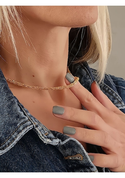Eva Takı Store Zırh Örgü Zincir Model Çelik Zincir Dokuma Altın Kaplama İnce El Yapımı Kolye Gold