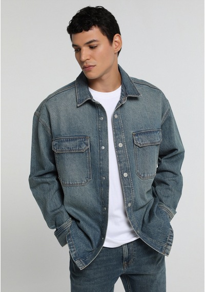 Colin's Colins Oversize Fit Erkek Mid İndigo Denim Shacket Cl1082674 Q1.v1 Dn45147