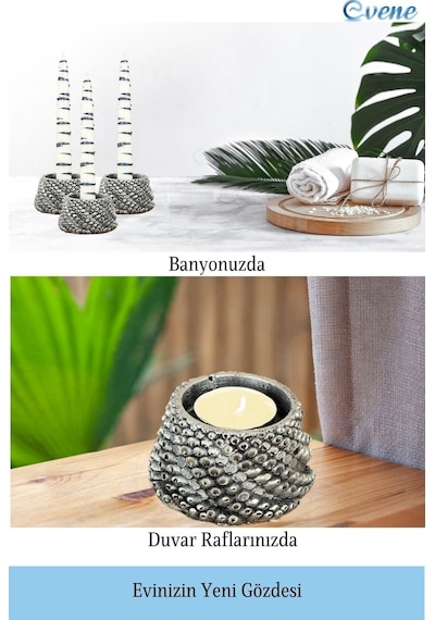 Mumluk Şamdan Tealight Ve İnce Mum Uyumlu Ejderha Yumurtası Model - Gümüş Eskitme