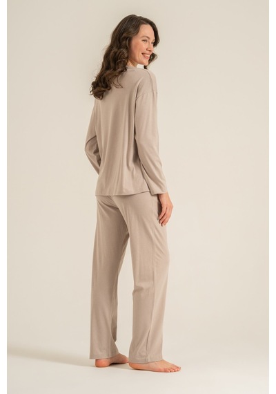 Pierre Cardin Kadın Kahverengi Uzun Kol Pijama Takım Pc9304-s-v3 Pc9304-s-v3