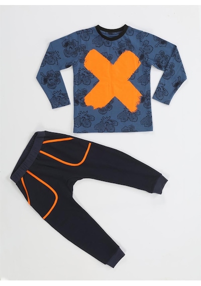 Casabony Casa Yaprak Desenli Baggy Pantolon + T-shirt Takım-lacivert